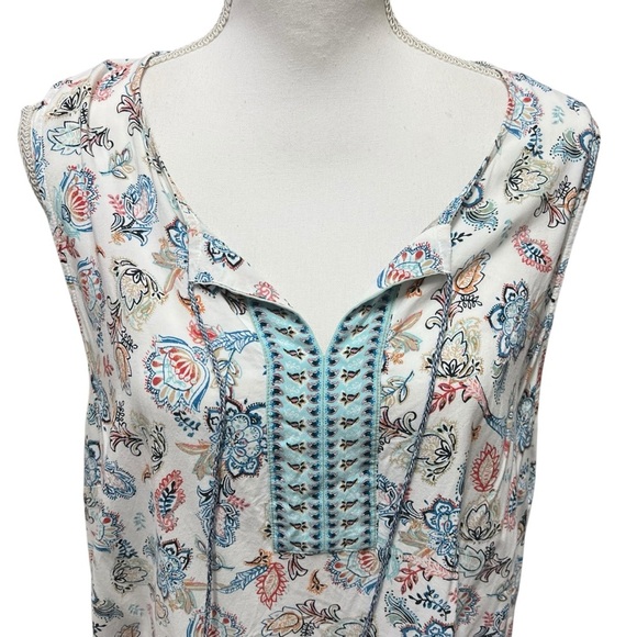 J. Jill Folkloric Boho Paisley Floral Tassel‎ Sleeveless Top Blouse Bohemian XL - Picture 10 of 14